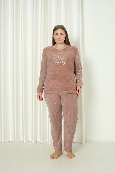 Wordex Fawn 3500 Plush Welsoft Fleece Winter Embroidered Large Size Women's Pajamas Set