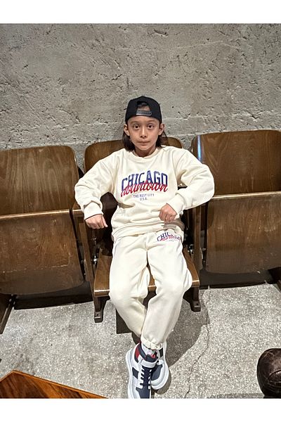 LePold Set de pantaloni de trening oversize pentru fete/băieți, cu 3 fire, fund bej, bej, imprimat Chicago