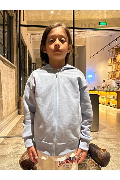 LePold 3 İplik Kapşonlu Baskısız Fermuarlı Kız/Erkek Çocuk Sweatsirt