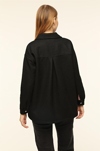 HomeStore Gömlek Kaşe 7 Çıtçıtlı 2 Cepli Eucu Yuvarlak Kesim Manşet Ko - Siyah