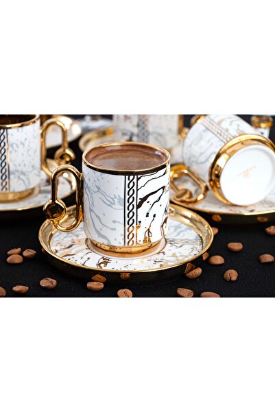 PLT Design طقم فناجين قهوة من البورسلين ذو مظهر رخامي عصري أنيق مكون من 6 قطع من KOSOVA