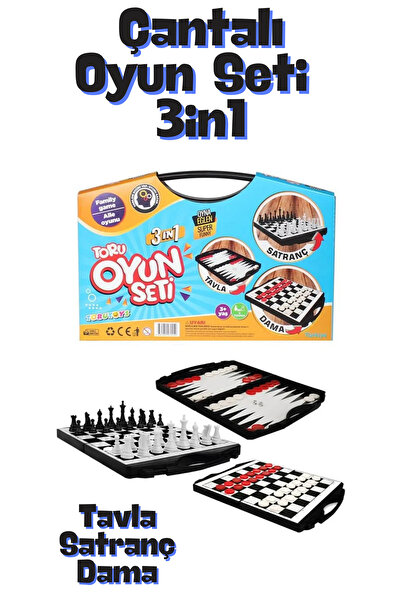 Fatih Oyuncak 3 ü 1 Arada Çantalı Oyun Seti Satranç-Dama-Tavla Yılbaşı ve Özel Günlerde Aktivite Zeka Oyunları