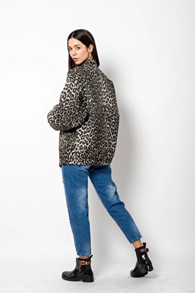 Bak Moda Кафяво ватирано яке с леопардов шарен цип