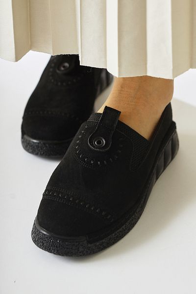 Limoya Balerini Bethina din piele intoarsa neagra cu nituri perforate cu laser, pantofi de balerina pentru dama