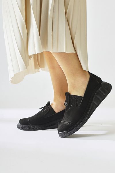 Limoya Balerini Bethina din piele intoarsa neagra cu nituri perforate cu laser, pantofi de balerina pentru dama
