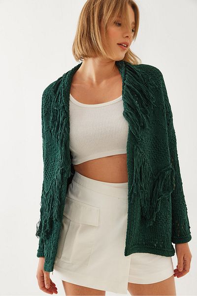 Bianco Lucci Women's Fringed Knitwear Cardigan 20246215