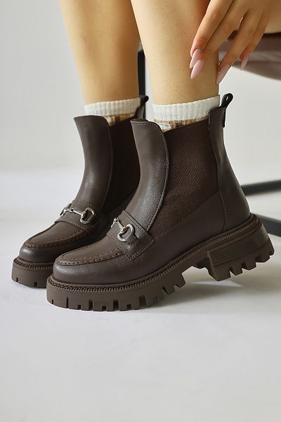 Limoya Lemonie Brown, Bitter Brown Color Buckle Λεπτομερείς ελαστικές γυναικείες μπότες, γυναικεία μποτάκια