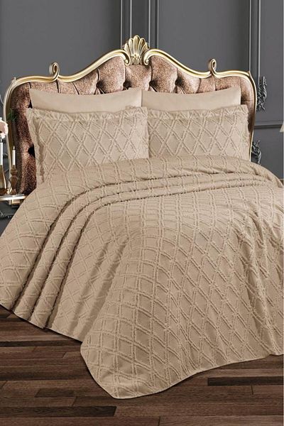 Çeyiz Diyarı Azra 3 Piece Double Beige Pique Set - Dowry Land