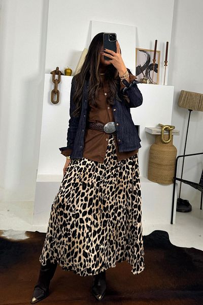 Sohotique By P Fusta mată șifonată cu model leopard de culoare neagră