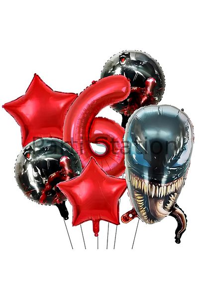 Parti Station Toxic Rage Venom 6 Years Old Birthday Balloon Set Venom Red Concept Birthday Party Balloon Set