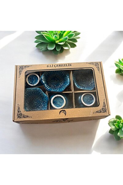 NADİR El Yapımı 6'lı Çini Seramik Çerezlik Sosluk Kahvaltılık Kabartmalı Sunumluk Kase Seti