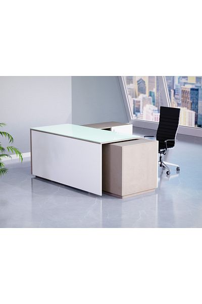 Mahmayi Light Concrete and Premium White GED-3 Glass Executive Desk 180 cm