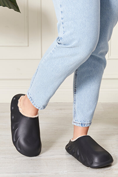 palermo home New Season Unisex Eva Slippers - Alarga with Fur Inside, Comfortable Step, Black Color