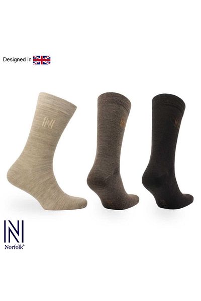 NORFOLK Stockholm Merinos Premium Λεπτές Πλεκτές Κάλτσες Casual - Πακέτο 3 Καφέ Τόνων