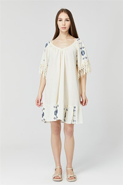 HomeStore Φόρεμα με κέντημα με λαιμόκοψη Dv Ecru