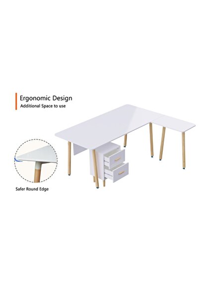 Mahmayi TJ HYT34-16L White Executive Workstation with 303-2 Wooden Storage Unit