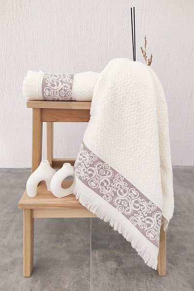 Sevim Set de 2 prosoape de mână în relief și cu ciucuri - 100% bumbac - 50x85 cm - roșu maro