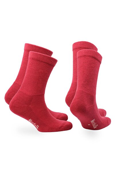 NORFOLK RIO Stretch+ Teknolojili Yastıklamalı Ekstra Geniş Pamuklu Rahat Çorap 2'li Paket Kırmızı