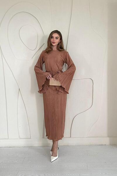 Elbee Fashion Woman Πλισέ μινκ ισπανικό φόρεμα