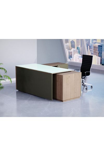 Mahmayi Truffle Davos Oak and Grey GED-3 Glass Executive Desk 180 cm