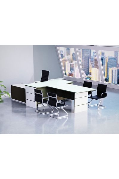 Mahmayi White + Grey GED-5 Glass Executive Desk 320 cm