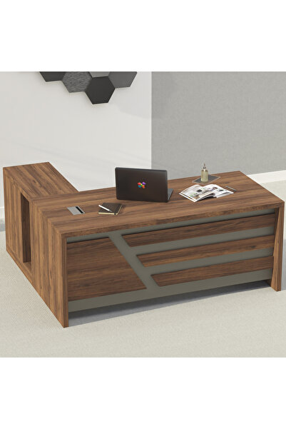 Mahmayi Multi-Purpose Modern Executive Desk, Office Conference Desk With Drawers and Cabinet - Dark Walnut