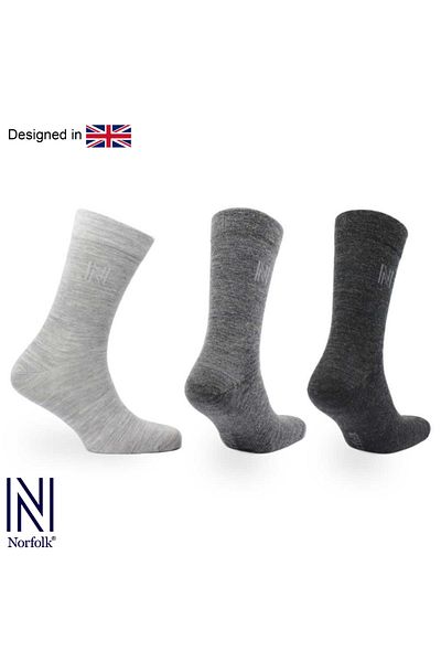 NORFOLK Ежедневни чорапи Stockholm Merinos Premium Fine Knit в сиво - 3 чифта в различни цветове