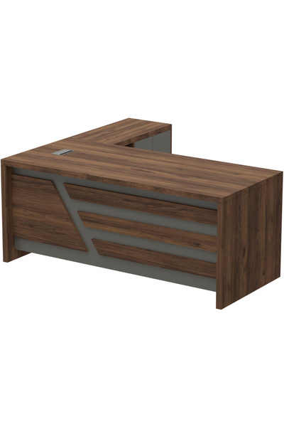 Mahmayi Multi-Purpose Modern Executive Desk, Office Conference Desk With Drawers and Cabinet - Dark Walnut