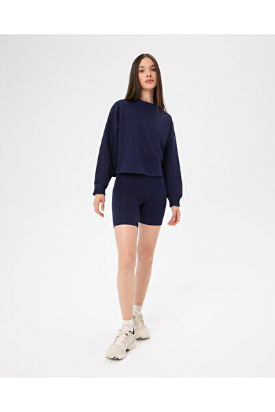 Ayma Active Indigo Women's Crew Neck Organic Cotton Basic Oversize Sweatshirt