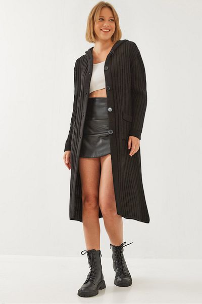 Bianco Lucci Cardigan de bază cu buzunar cu glugă pentru femei 60651002