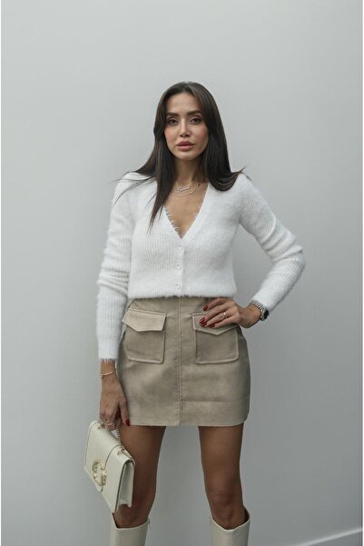 Havoş Ecru V-Neck Soft Textured Cardigan