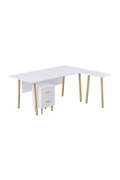 Mahmayi TJ HYT34-18L White Executive Workstation with 303-2 Wooden Storage Unit