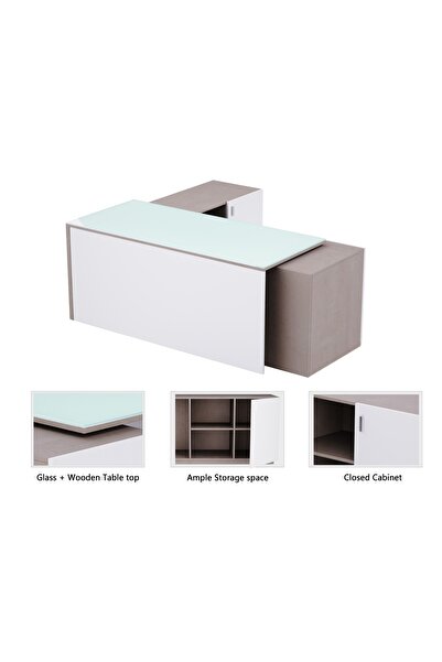 Mahmayi Light Concrete and Premium White GED-3 Glass Executive Desk 180 cm