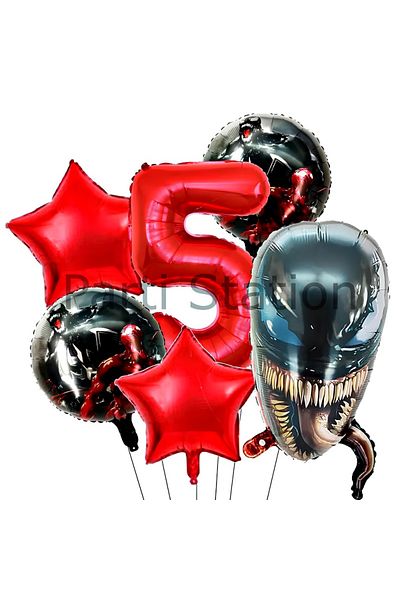Parti Station Toxic Rage Venom 5 Years Old Birthday Balloon Set Venom Red Concept Birthday Party Balloon Set