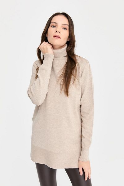 Desen Triko Pulover de damă fără cusături Melange Full Turtleneck