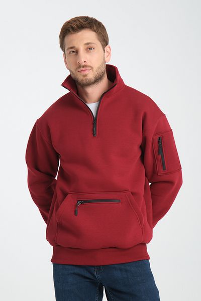 Store Black Unisex Oversize Cotton with Fleece Inside Straight Collar Kangaroo 3 Pocket Sweat