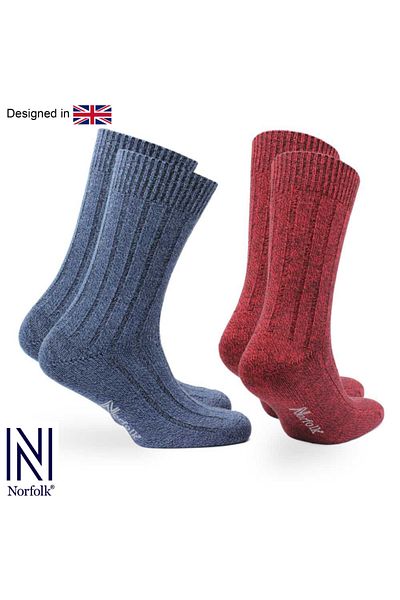 NORFOLK Amsterdam Bamboo and Cotton Soft Daily Socks 2 Pack Navy/Red