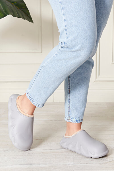 palermo home Noua sezonă, papuci unisex gri cu talpă Eva, cu blană - confortabili pentru utilizare zilnică