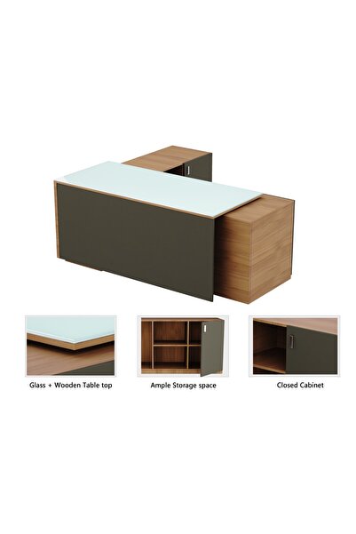 Mahmayi Natural Dijon Walnut and Grey GED-3 Glass Executive Desk 180 cm