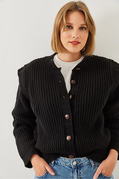 Bianco Lucci Women's Buttoned Knitted Cardigan with Fragmented Sleeves 241066 60251932