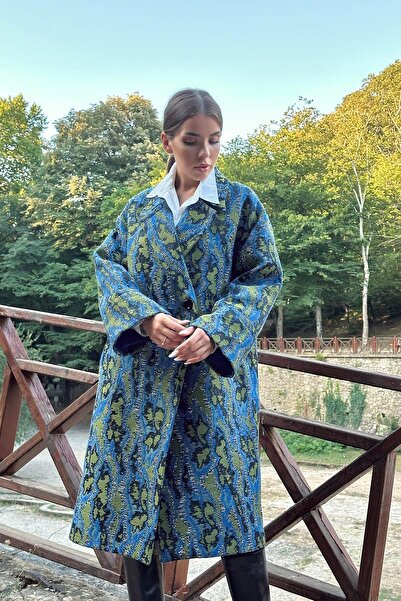 Elbee Fashion Woman Palton din tweed jacquard