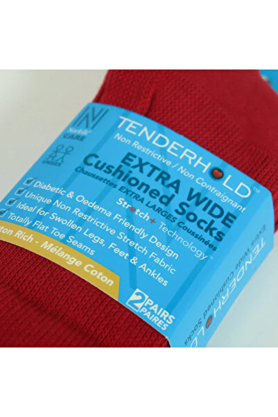 NORFOLK RIO Stretch+ Teknolojili Yastıklamalı Ekstra Geniş Pamuklu Rahat Çorap 2'li Paket Kırmızı