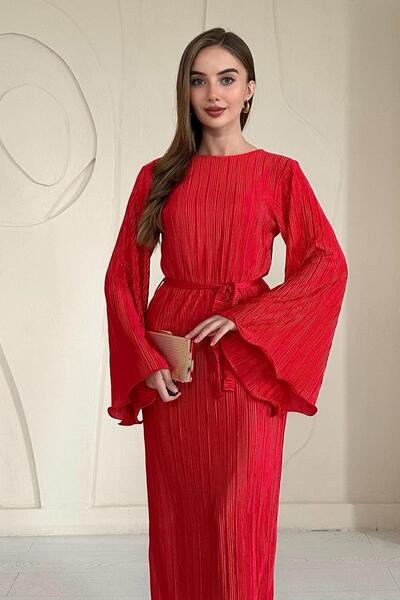 Elbee Fashion Woman Плісирована сукня з розкльошеним рукавом