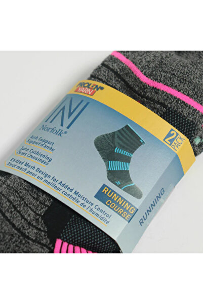 NORFOLK Cougar Prolen ® Dry Touch 2 Pack - Pink/Turquoise Running Socks with Ankle and Sole Support