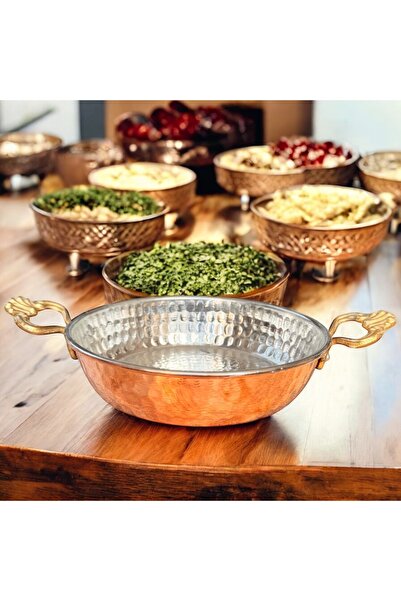 MY ZEY Yumurta Menemen Bakır Tava Çekiç Dövme Kalın Bakır 20 cm