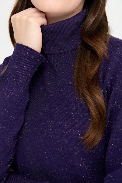 Desen Triko Women's Full Turtleneck Sweater - Seamless, Purple