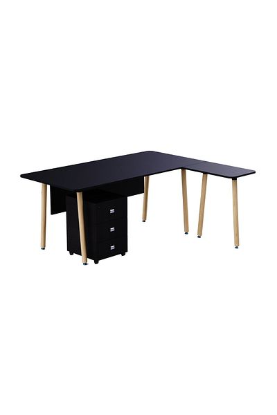 Mahmayi TJ HYT34-18L Black Executive Workstation with Drawer