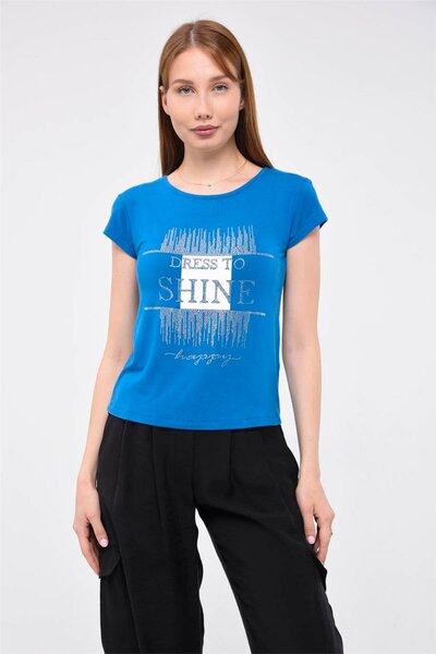 HomeStore Tshirt Dress To Shine Yuvarlak Yaka - Mavi