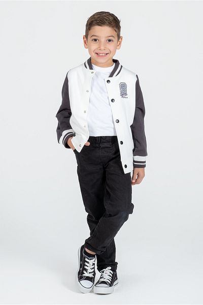 Kyron Jachetă de colegiu alb-negru pentru băieți – Jachetă de hanorac confortabilă cu fermoar în stil sport