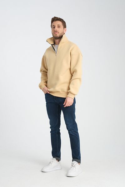 Store Πράσινο Unisex Oversize Βαμβακερό Fleece Μάλλινο Σαλιάρα με Κολάρα - Μισό φερμουάρ